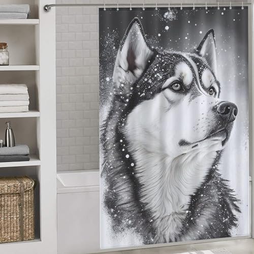 Rideau de douche loup polyester lavable imperméable 152x183cm pour baignoire domicile