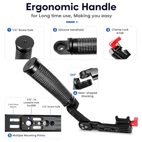 Image of ZORBES Gimbal Sling Handgrip Side Handle Grip Compatible with RS5 RS4 RS4 Pro RS3 RS3 Pro RS2 RSC2, Adjustable & Foldable Extension Handle Grip with Cold Shoe Mounts for Gimbal Filming
