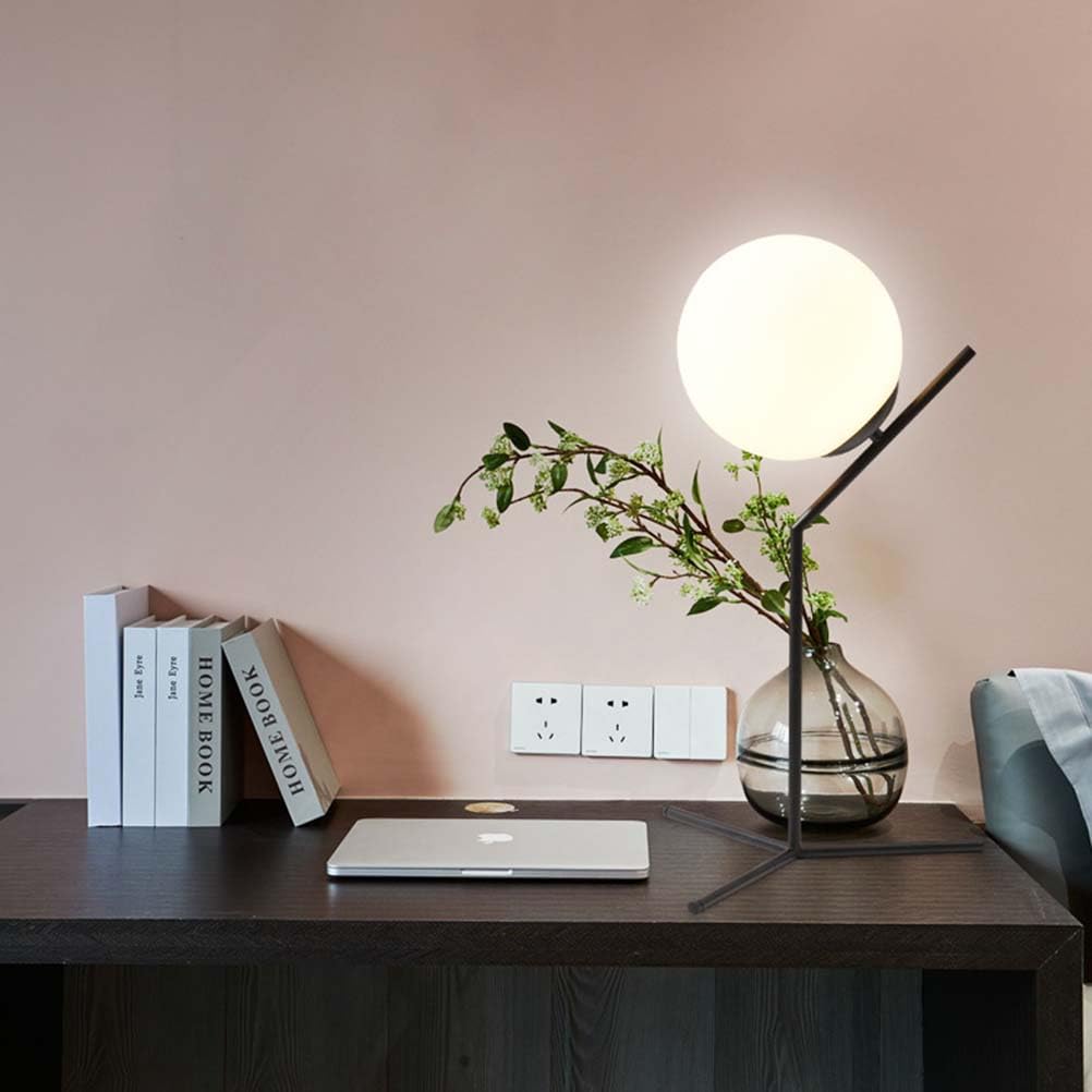 AoLa Lampada Da Tavolo A Sfera Con Spina Lampada Da Scrivania Con Paralume A Sfera in Vetro Design Moderno Lampada Da Comodino E27 Bianco Caldo 3000K Piccola Lampada Luce Notturna Decorativa,Nero