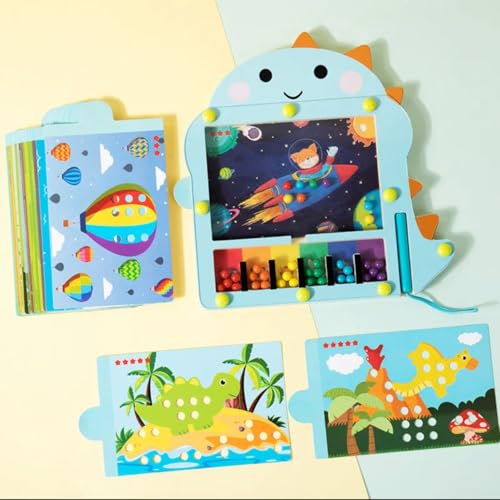 Image of GETT, Educational Toy Magnetic Bead Maze Puzzle Board with Flash Cards Wooden Baby Dinosaur Magnetic Maze, Medium, Blue