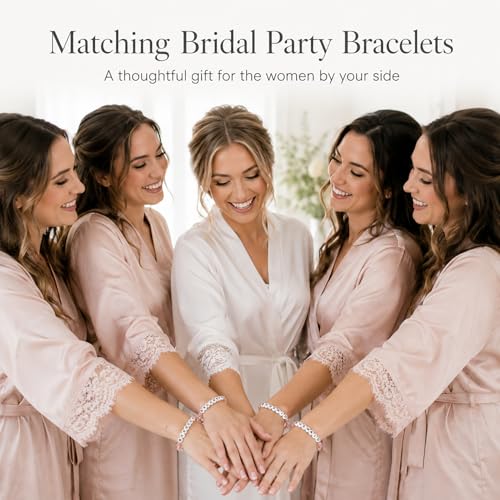 Vanjewnol Pink Bridesmaid Bracelet Set of 6, Bridesmaid Gifts for Wedding Day, Maid of Honor Proposal Gifts, BR04B — view 3