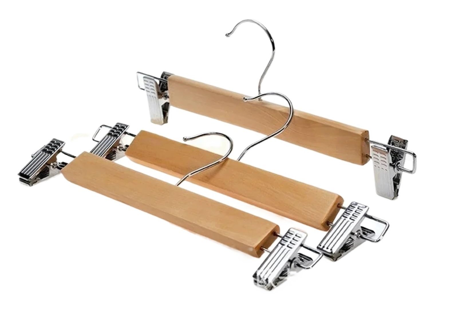 Kleiderbügel for Röcke aus Holz mit verstellbaren Clips (5er-Pack), Rutschfester Hosenbügel, natürliches Finish, Lotusholz-Hosenbügel(Wood S 24cm,10pcs)