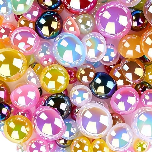1500Pcs Mixed Size 3/4/5/6/8/10mm Multicolor AB Iridescent Flat Back Half Round Resin Pearls Cabochons, Loose Half Pearl Beads for DIY Nail Art, Jewelry, Clothing Hair Craft Decorations