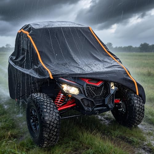 Image of StarknightMT Heavy Duty UTV Cover 2 Seater Waterproof 420D Oxford Windproof | 134 inchx75 inchx62 inch, Compatible with Can Am Maverick X3 Kawasaki CFMOTO RZR Talon, UTV Cover for All-Weather Outdoor Storage
