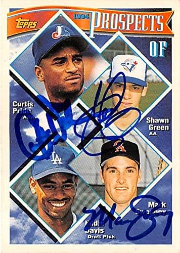 Curtis Pride Mark Sweeney Shawn Green autographed baseball card 1994 Topps #237 (Expos Blue Jays Angels) Prospects