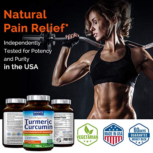Organic Turmeric Curcumin with BioPerine, 95% Standardized Curcuminoids, 1960mg per Serving, 120 Veggie Caps, Non-GMO,Gluten Dairy & Soy Free, Anti-Inflammatory,Pain Relief & Joint Support