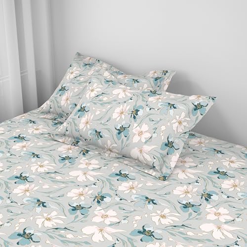 Image of Welspun ENZO King Size Fitted Bedsheet with 2 Pillow Covers | 360 Elastic | 100% Pure Cotton | 72 x 79 Inches | Soft, Breathable, Lightweight & Easy Care | Light Grey