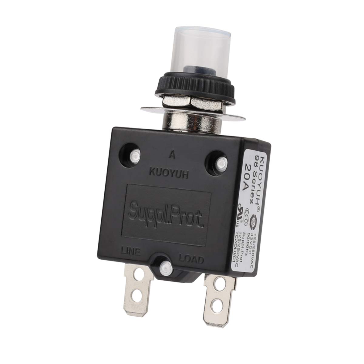 Clyxgs Thermal Circuit Breaker, 20 Amp Push Button Manual Reset Circuit Breaker 32V DC 125/250VAC 50/60Hz with Quick Connect Terminals and Waterproof Button Transparent Cap 3Pack: Tools & Home Improvement