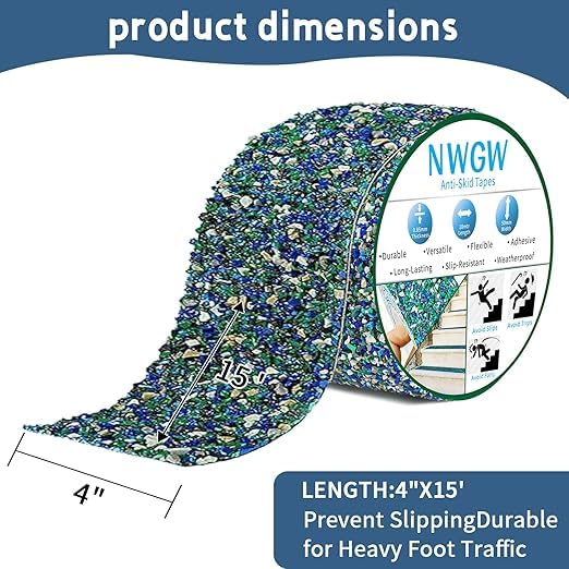 Cinta antideslizante resistente de 10,2 cm x 4,5 m - Cinta adhesiva de goma de grano azul para escaleras, piscina, baño y seguridad exterior | Tiras de tracción impermeables y