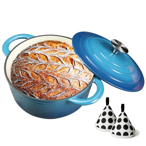 Enameled Cast Iron Dutch Oven with Lid, 3 Quart Heavy Duty Cookware Pot with Dual Handles for Bread Baking, Braising, St - Detailed View