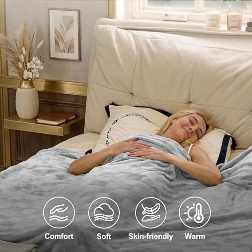 Image of IUUI Heated Blanket Electric King Dual Controller- 90x100 Inches Soft Flannel Heating Blanket,Fast Heating Blanket 6 Heating Levels & 2 Hours Auto Off ETL Certification (Silver Grey, King)