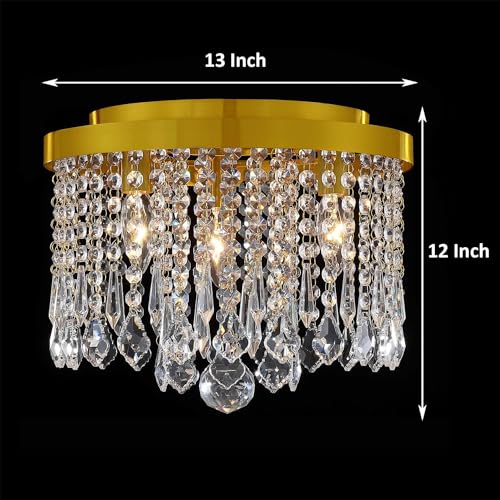 Image of 3-Lights Brass Finish Crystal Ceiling Light Chandelier Jhoomar Pendant Lamp Jhumar Lighting for Home & Living Room (13 Inch, Glass & Metal)