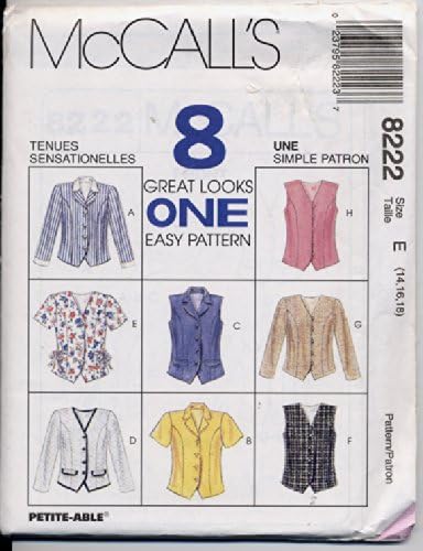 McCall's 8222 Misses Blouse 8 Great Looks 1 Easy Pattern Size E (14-16-18)