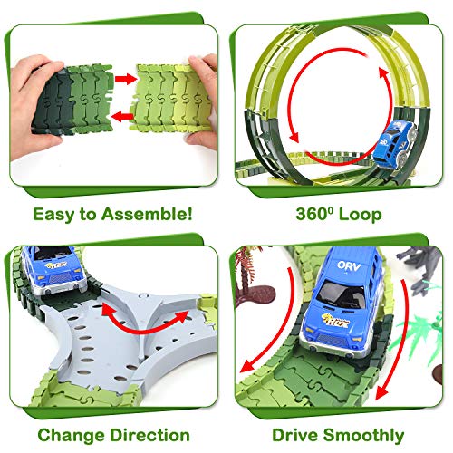 image for MOFIR Dinosaur Toys Race Tracks for Kids, 360° Route Race Car Flexibl