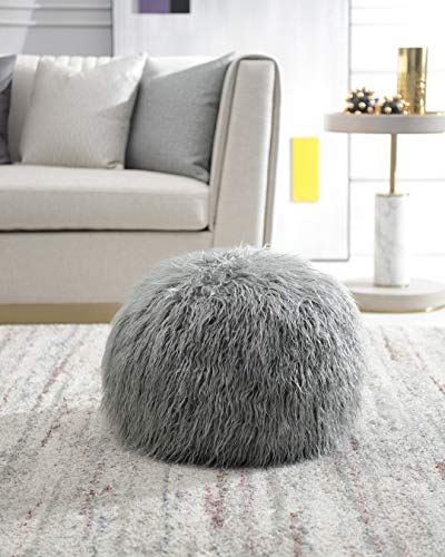 Comfortland Puf Otomana vacío sin Relleno, Puffs Pera Funda, Taburete Hecho a Mano Felpa, Redondo cojín de Suelo, Pelaje Artificial Reposapiés, Puf Funda para Silla, 50Diax30H cm, Gris