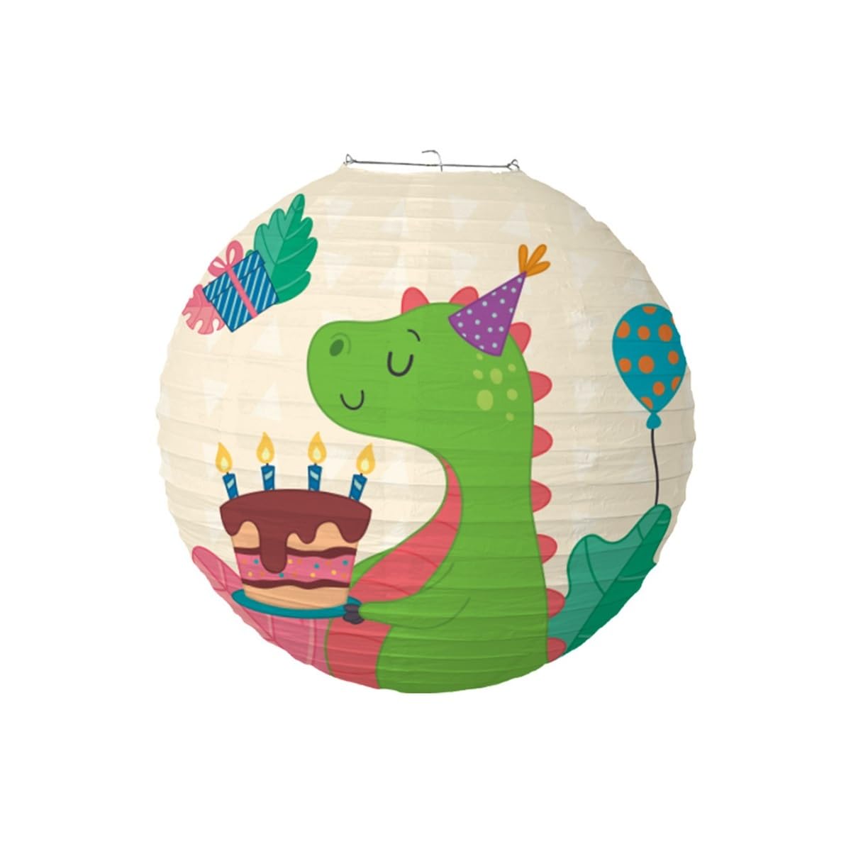 Cartoon Dinosaur Round Paper Lantern Jungle Party Happy Birthday Party Festival Hanging Lanterns(D)