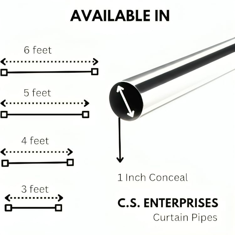 Image of Stainless Steel Curtain Rod | Silver & Chrome Finish | Anti-Rust | Sturdy & Durable | Multipurpose | SS Pipes for Door, Window, Shower, Home and Office (5 pipe, 5ft)