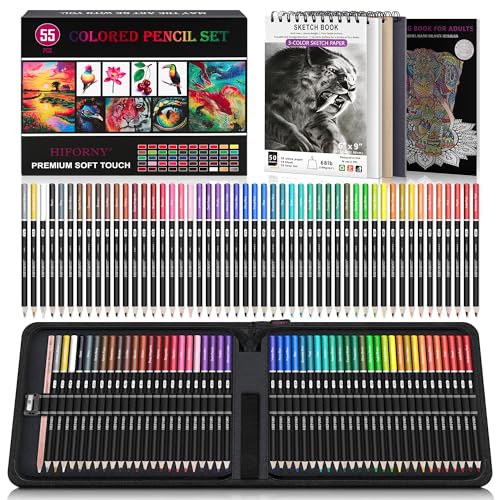 Amazon | HIFORNY 大人向け色鉛筆55本セット – スケッチブック、塗り絵