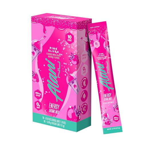 Alani Nu PINK SLUSH Energy Sticks, Energy Drink Powder, 200mg Caffeine, Pre Workout Performance with Antioxidants, On-The-Go Drink Mix, Biotin, B Vitamins, Zero Sugar, 5-10 Calories, 10 Pack