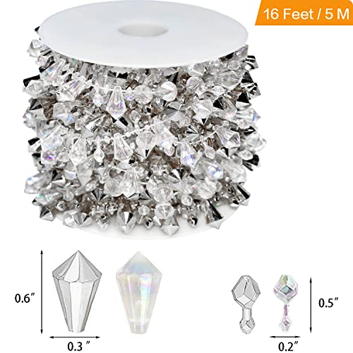 Jishi 16Ft Christmas Garland Christmas Tree Silver Bead Decor, Clear Iridescent Silver Bead Garland Twist Bead String For Christmas Tree Decoration, Rustic Crystal Garland Ornaments Home Decorations #TOP1