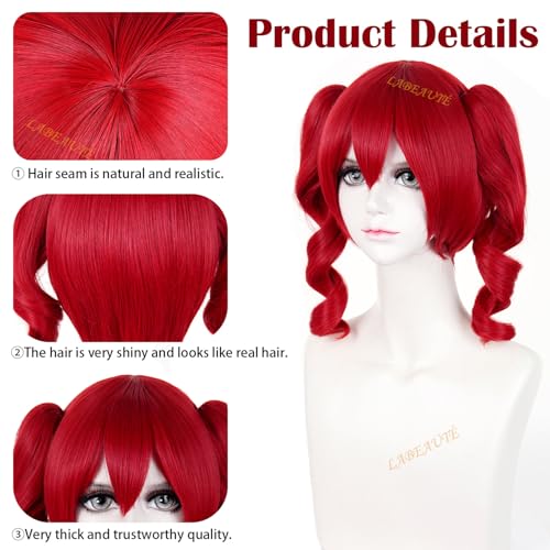 Image of LABEAUTE Red Cosplay Wig with Double Pigtails High Quality Heat Resistant Synthetic Anime Wig for Cosplay Virtual Idol Role Play