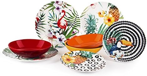 Excelsa Tropical Chic 18-Piece Dinner Set in Porcelain, Multicoloured