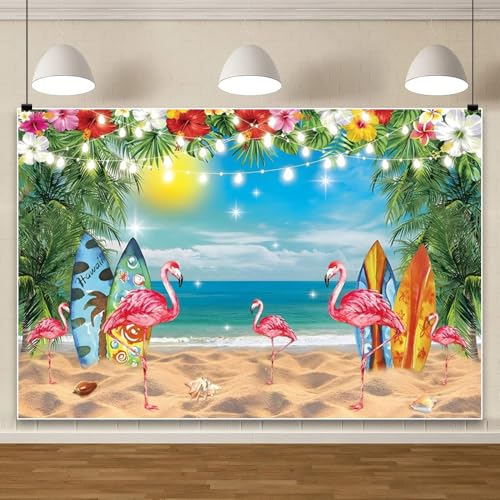 Fond pour photographie hawaïenne 3x2,4m avec palmier et flamant rose pour fête Luau