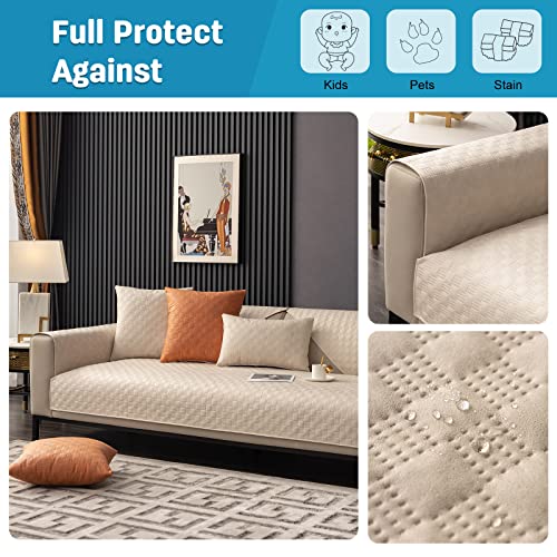 VanderHOME Waterproof Sofa Towel Solid Color Sofa Cover,Furniture Cover Protector,Four Season Non-Slip Sofa Cover for Dogs and Children 90 * 160cm-Beige-Seat Cover(1 PC ONLY) - Image 2