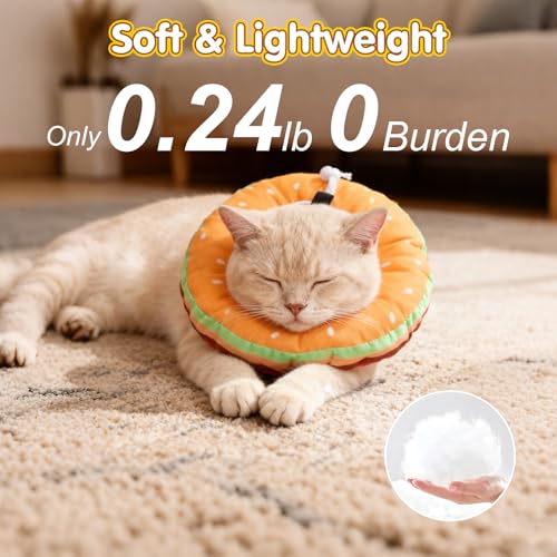 Image of BEAUTYZOO Cat Cone Collars Soft, Cat Recovery E Collars After Surgery to Stop Licking, Adjustable Elizabeth Circle Collar Cute Pet Donut Pillow for Cats Kitten Small Dogs, Hamburger S