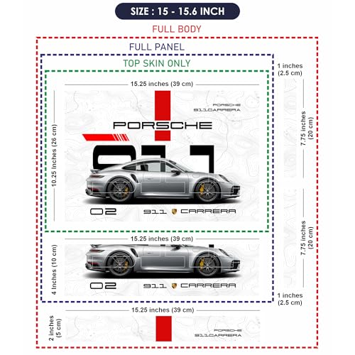 Image of Full Body UV Printed Removable Premium Laptop Skin Upto 15.6 inch Sticker Compatible for Dell /HP /Lenovo /Acer /Asus All Laptop Size Upto 14 to 15.6 Inch - Porsche 911 Carrera Sketch