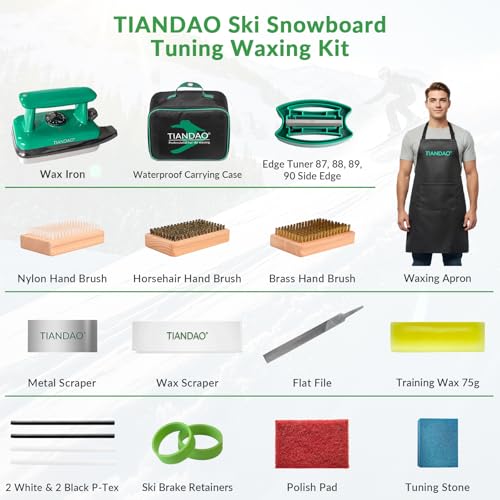 TIANDAO Ski Snowboard Tuning Waxing Kit with Iron, Wax, Edge Tuner, P-Tex, Base Brushes Includes Scraper, File, Sandpaper, Storage Bag Full DIY Ski Snowboard Maintenance Tool Set