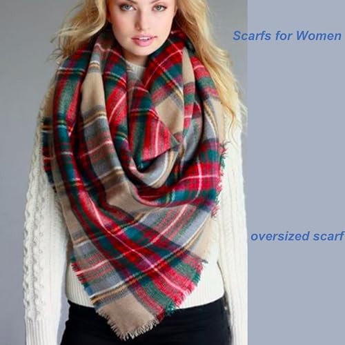 Women's Plaid Scarf Blanket Wrap Oversized Chunky Scarves Tartan Shawls3