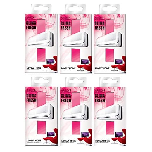 Areon Clima Fresh Ambientador Hermosa Casa Aire Acondicionado Rojo Original Perfume Hogar Salón Habitación Oficina Tienda Duradero Moderno Olor ( Lovely Home Pack de 6 )