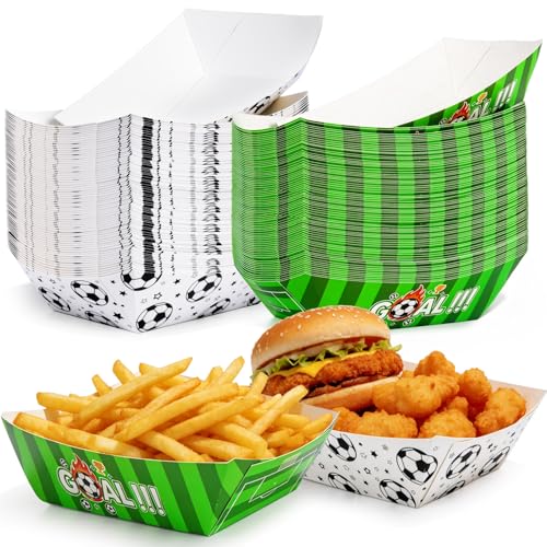 100PCS 3LB Soccer Party Food Trays, No Folding Required, Ready to Use Paper Serving Boats for...