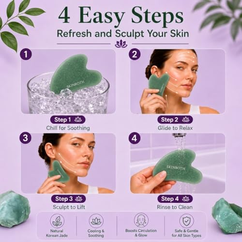 Image of Korean Jade Gua Sha Facial Massager Tool | Natural Stone Guasha | Jawline, Double Chin, Wrinkles | Face Sculpting Stone Massager, Comes in Premium Rigid Box best for Gift
