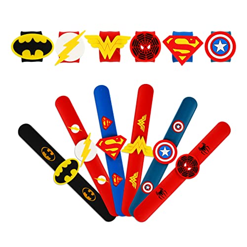 Bracelet a Claquer, 6 Pièces Super Héros Slap Silicone Bracelets Slap Jeu pour Filles Garçons Enfants Cadeau Fournitures de Fête d'Anniversaire (B) Cover