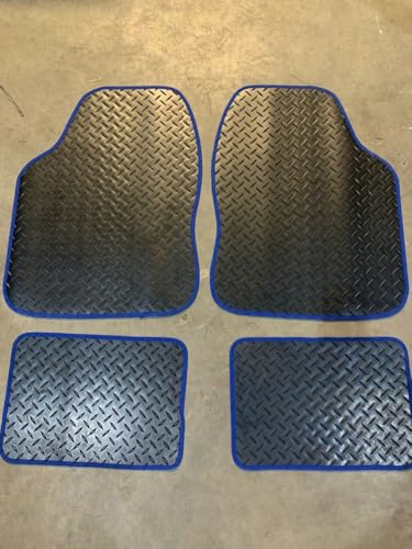 Image of TO FIT: Dacia Duster (2013-2018) - UNIVERSAL RUBBER CAR FLOOR MATS BLACK WITH BLUE TRIM - 4 PIECE SET