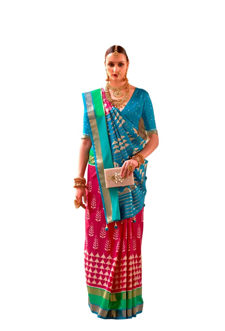 Traditional Silk Saree with Geometric Print, 9 Colour Availebel, Contrast Border-picture-19