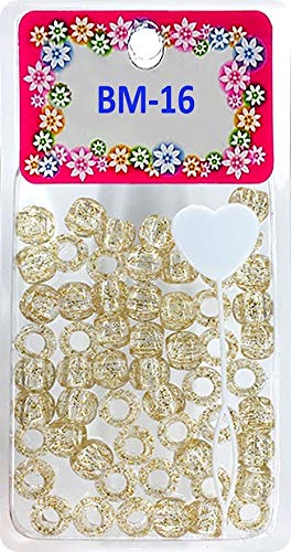 Tara Assorted Color Design 60 Pieces Plastic Beads 12 x 12 mm for Braid Hair for Girls (Gold Sparkle)