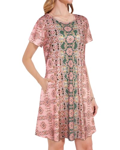 Image of JOLIGAL Summer Dresses for Women Casual Short Sleeve Sundress Scoop Neck Beach T Shirt Dress with Pockets 2026