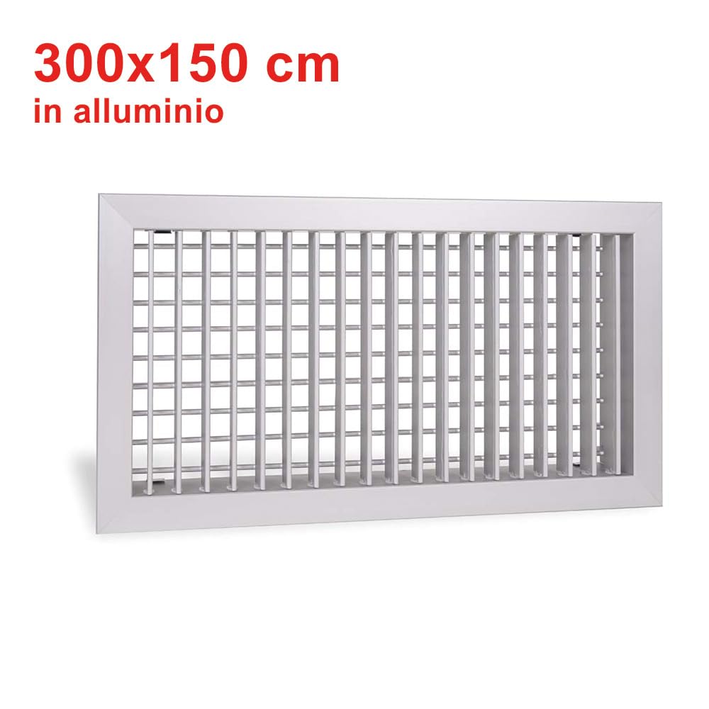3S SuperSamaStore Bocchetta di Mandata a Muro, Griglia di Ventilazione da Parete con Doppie Alette Orientabili, Diffusore Aria per Impianti Climatizzazione e Ventilazione, Alluminio, Bianco, 300x150mm