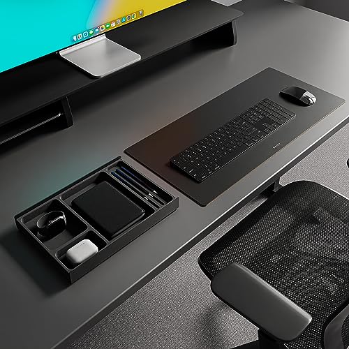 Raico Desk Tray Drawer Cockpit Organiser Catchall Valet Pen Tray for Desk Shelf Setup Cork Compartment & Aluminium - Black - Image 2