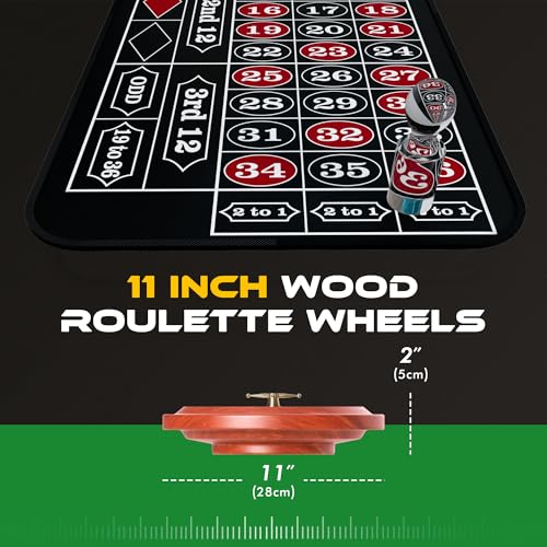 iEsstros Roulette Mat Roulette Wheel Set for Adults with Rubber Roulette Table Mat 35\" x 16\" Wood Roulette Wheel 11 Inch 100 Poker Chips Set Win Mark Dealer Button-Black - Thumbnail 4