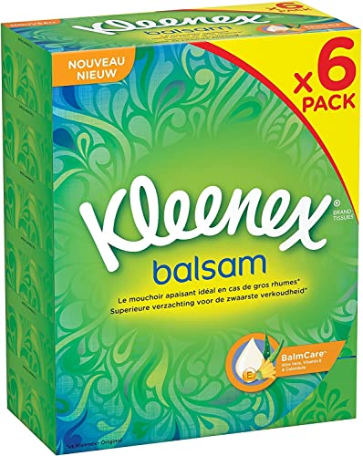Kleenex Balsam 3 Ply Facial Tissues Superior Soothing Balm Care, 384 Count, Pack of 6, COST270680(Packaging may vary)