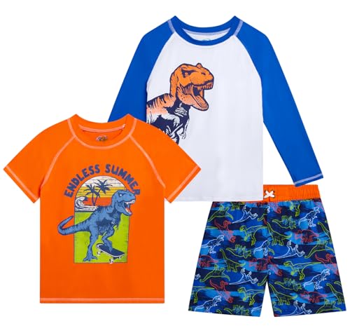 Quad Seven Boys Swim Set - 3 Piece Toddler Swim Trunks Boys Rash Guard Long Sleeve and Short Sleeve Kids Swimwear (2T-7)