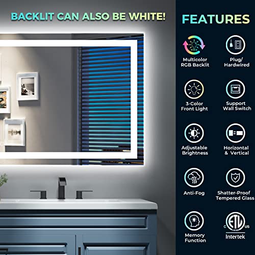 YEELAIT 60x36 LED Bathroom Mirror with Lights, RGB Backlit Lighted Mirror by YEELAIT - Image 2