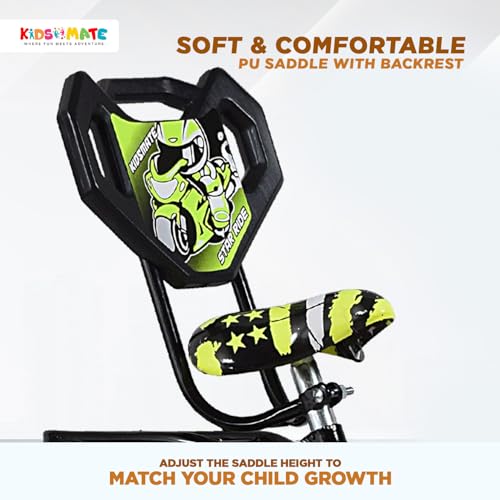 Image of Kidsmate Star Ride 20T Kids Bicycle with Training Wheels | Cycle for Kids Featuring Front Basket, Adjustable Seat & Strong Steel Frame | Perfect First Ride Kids Cycle for 7-10 Years - Neon Green