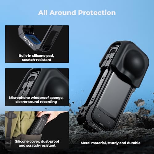 Image of K&F Concept Camera Cage for Insta360 X5, Aluminum Alloy Protective Case with Silicone Lens Cover, Frame with 2 Cold Shoe Mounts for Microphone and Led Video Light, Built-in 1 /4 inch Screw Hole | Aluminum Alloy Protective Case Frame with 2 Cold Shoe Mounts for Microphone and Led Video Light Built-in 1 /4 inch Screw Hole CI01