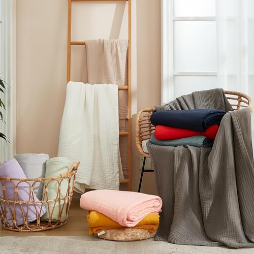 EMME Cotton Throw Blanket - 100% Muslin Soft, Breathable Gauze - All Season, Pre-Washed - Mustard Yellow, 50"x70"
