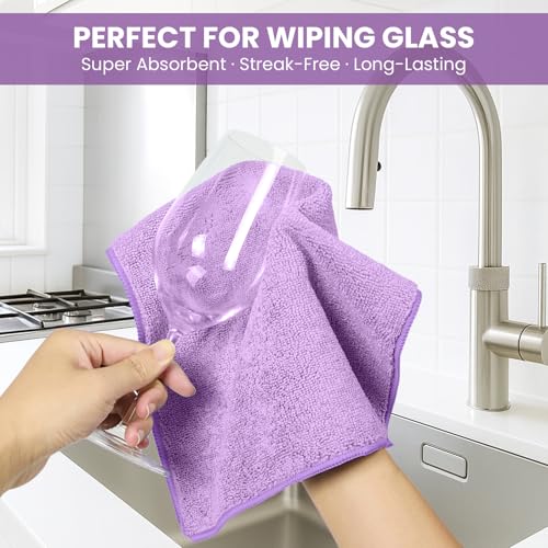 Image of SIFANGKE Microfiber Cleaning Cloth, 12 Pack Purple Cleaning Rags for Housekeeping, Reusable Microfiber Towels for Car, Kitchen, Bathroom and Household Cleaning Supplies, 11.8 inchX11.8 inch